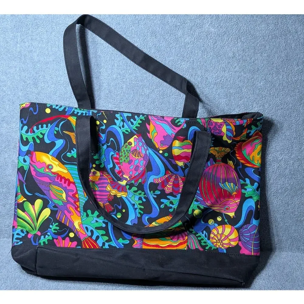 OAHU KAUAI HAWAII MAUI Tote Bag Tropical Floral Multicolor Hawaiian Travel Zip
